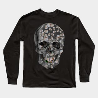 Happy Skull Random Pattern (Black) Long Sleeve T-Shirt